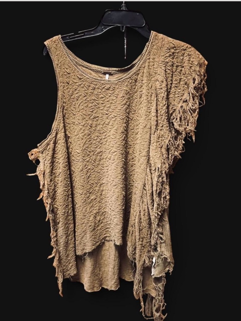 Free People Treat Me Tender Army Green Asymmetric Distressed Top Frayed Edges M
